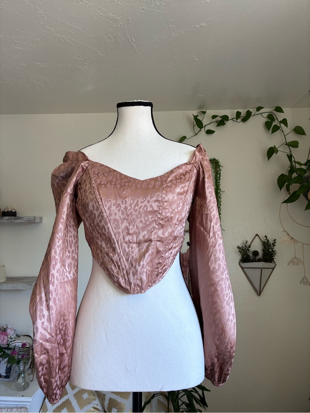 Women's Rose Taupe Off-Shoulder Corset Blouse